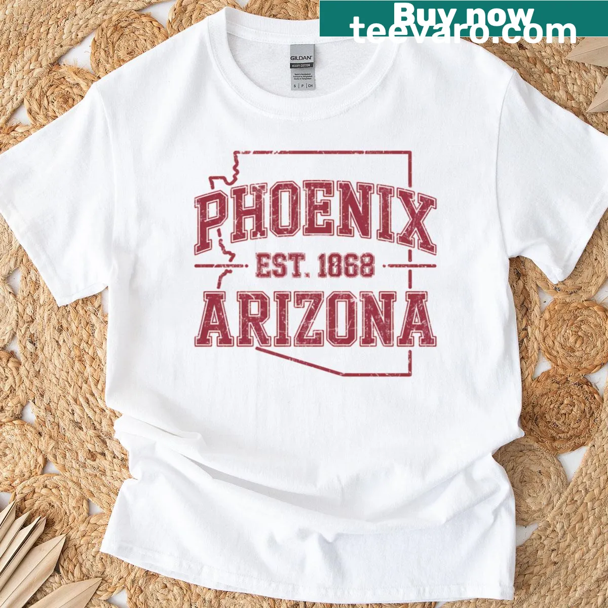 Vintage typography shirt featuring Phoenix, Arizona — on a men's t-shirt