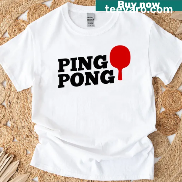 Illustration of a ping pong paddle and ball on a T-shirt