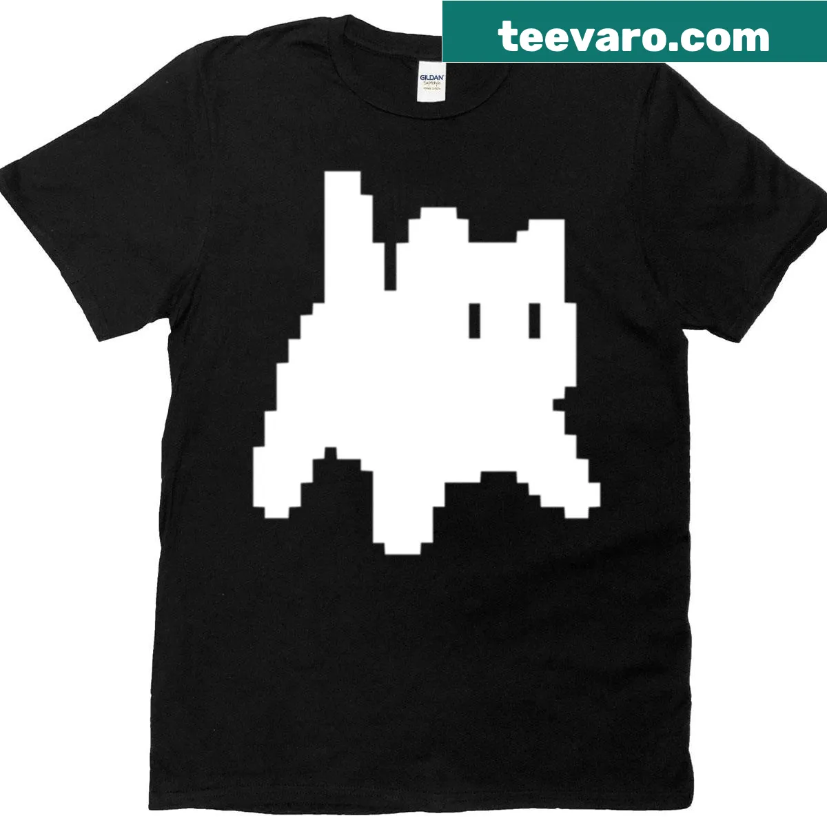 Minimalistic pixel art cat design on a retro tee — on a men's t-shirt