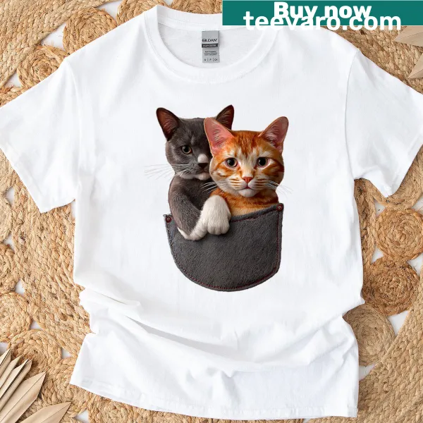 Graphic of cute pocket cats on a T-shirt