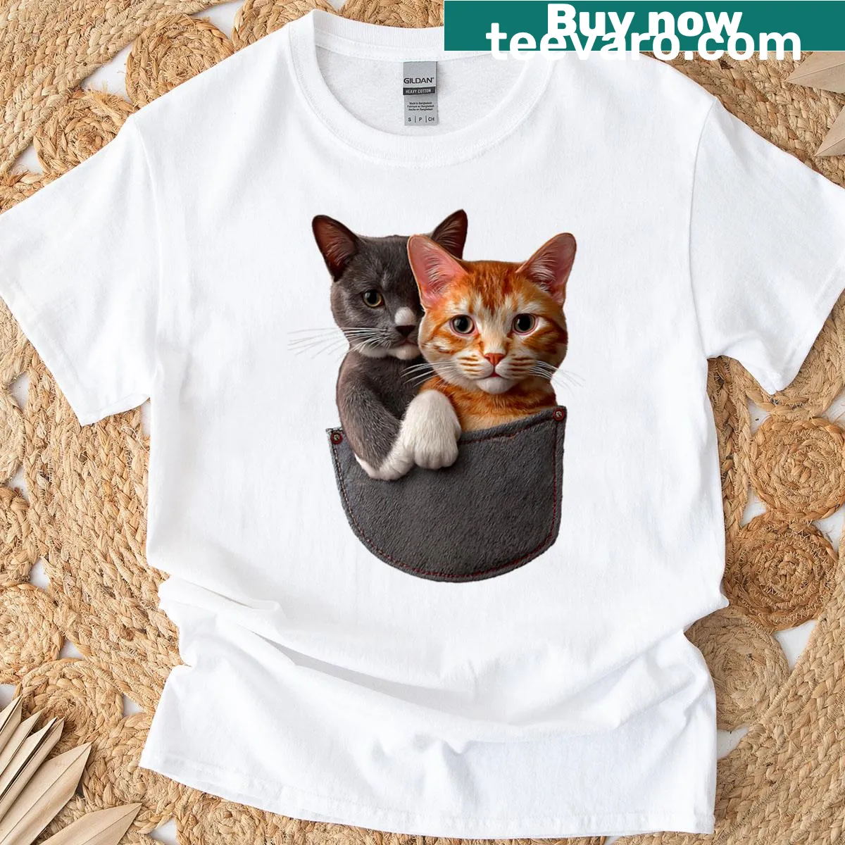 Graphic of cute pocket cats on a T-shirt — on a men's t-shirt