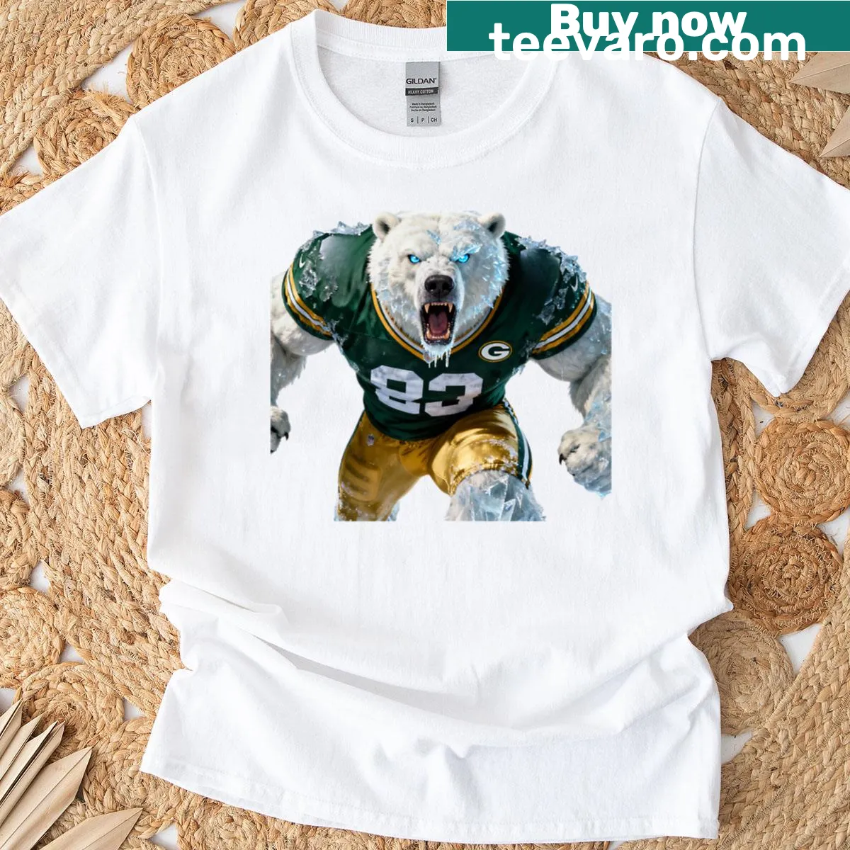 Illustration of a polar bear in football gear on t-shirt — on a men's t-shirt
