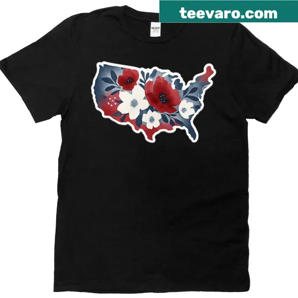 Illustrative T-shirt featuring a poppy map design for veteran remembrance