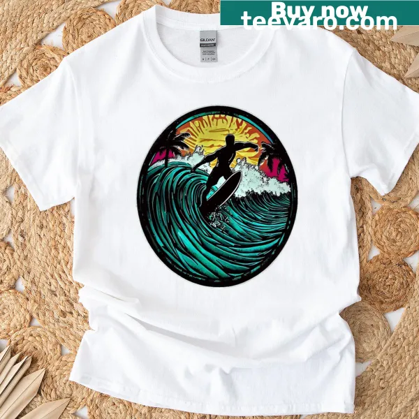Retro surfer-themed Halloween costume T-shirt for families