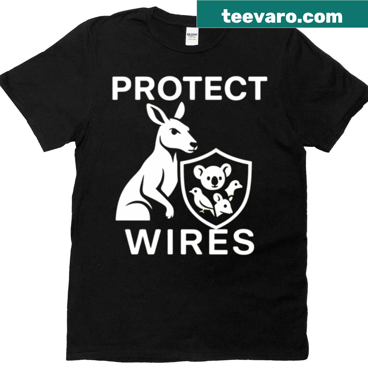T-shirt with bold text 'Protect Wires' in tech-inspired design — on a men's t-shirt