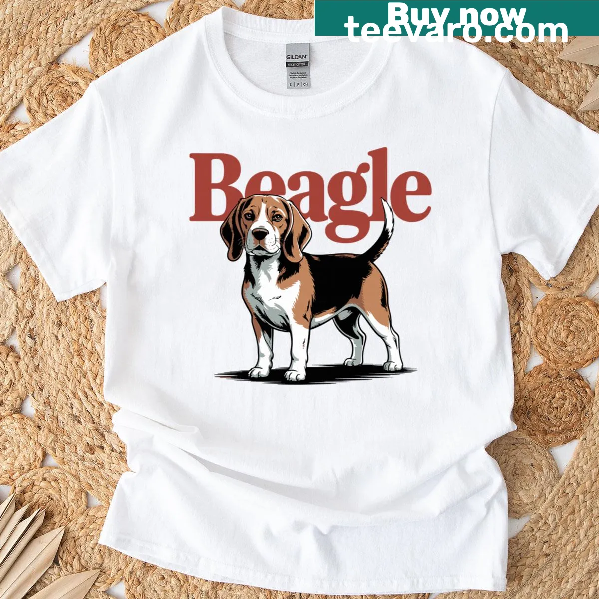 Text graphic T-shirt for Beagle dog breed owners with paw prints — on a men's t-shirt