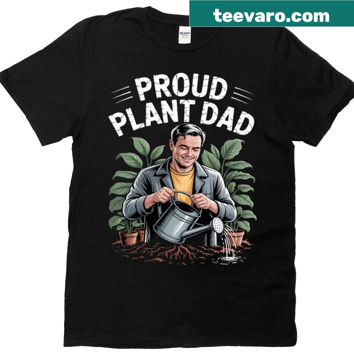 Proud Plant Dad T-shirt with a gardening theme — on a men's t-shirt