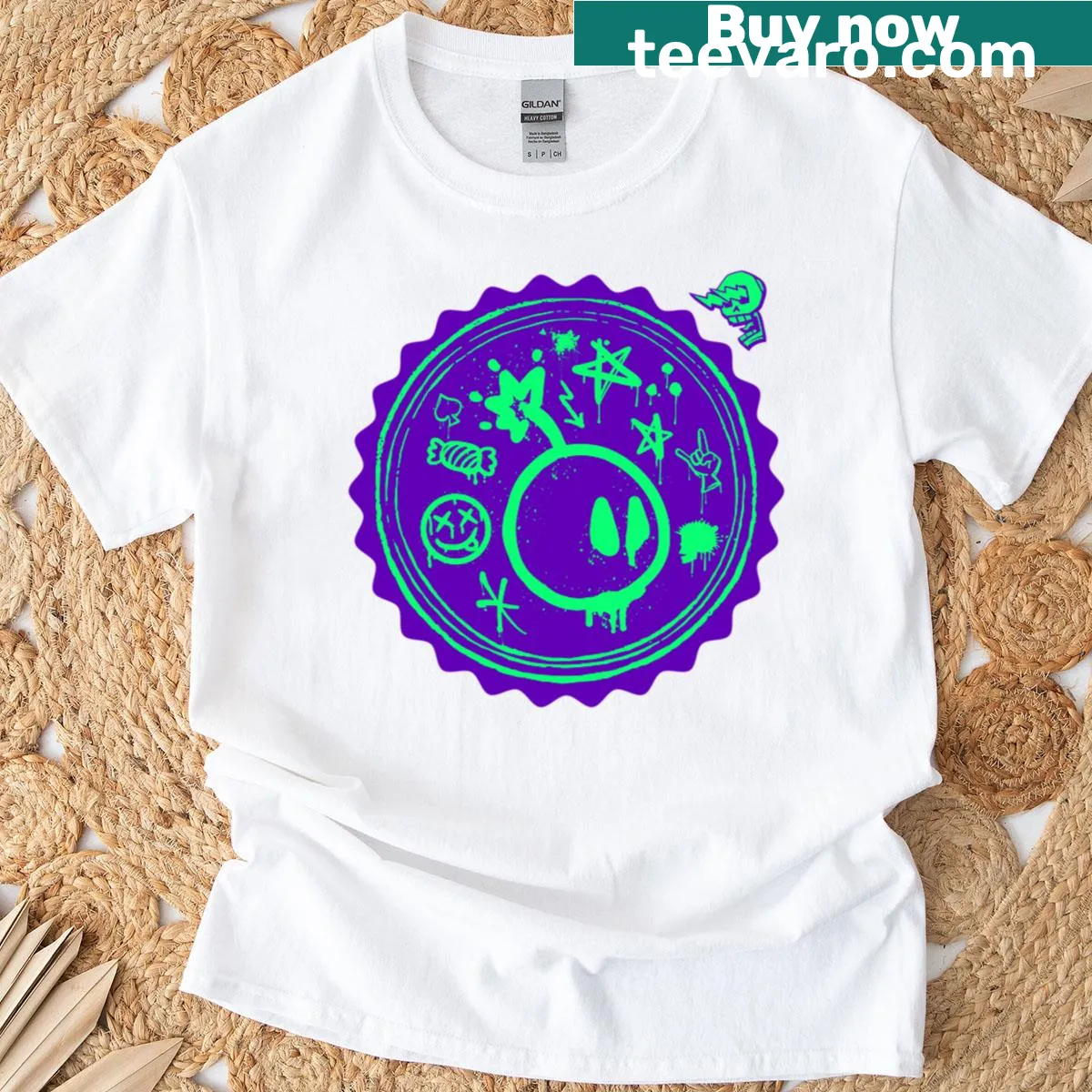 Punk-inspired graffiti doodle design on a T-shirt — on a men's t-shirt