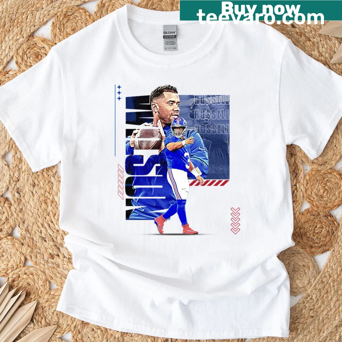 T-shirt featuring R Wilson football player design — on a men's t-shirt
