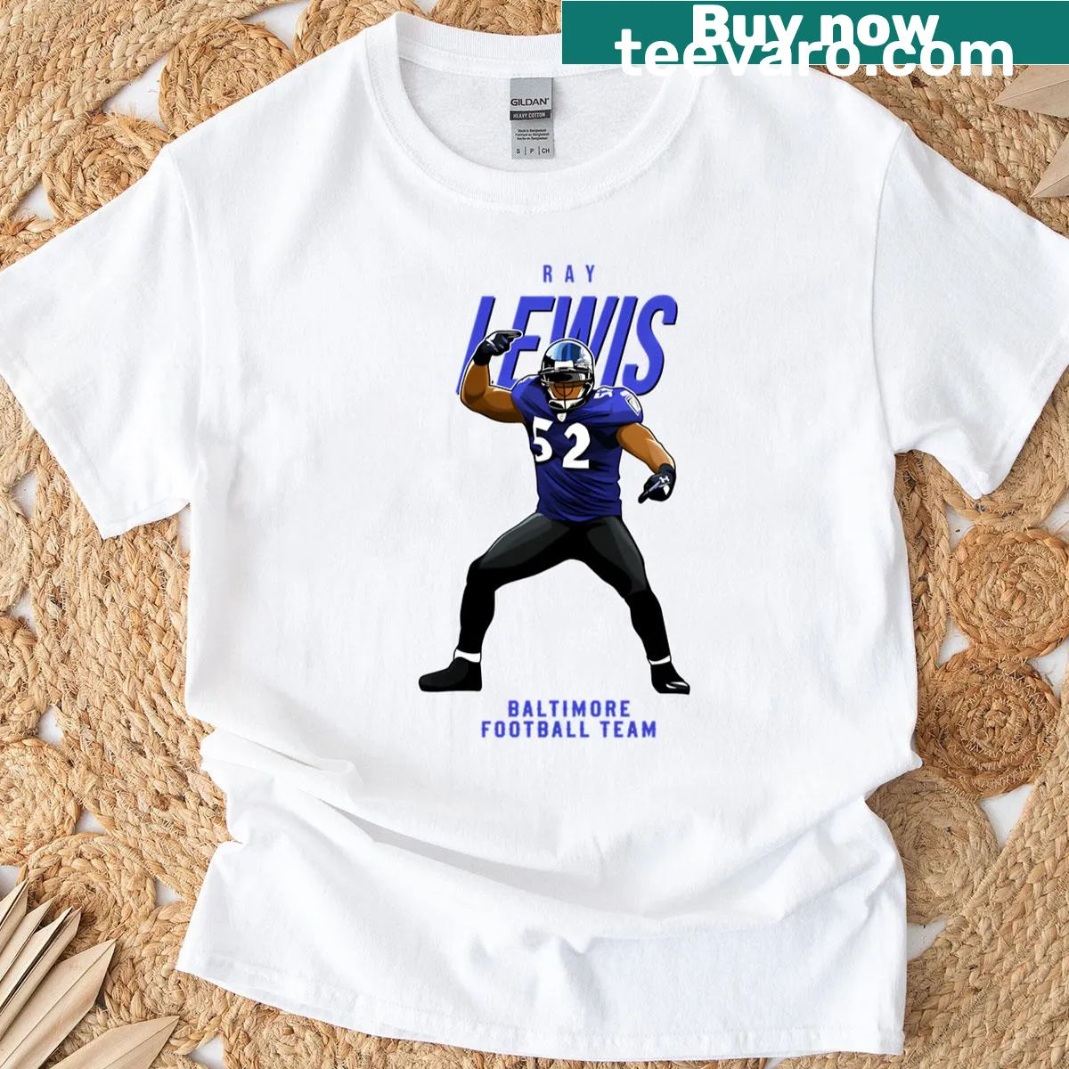Ray Lewis 52 Baltimore football team t-shirt — on a men's t-shirt