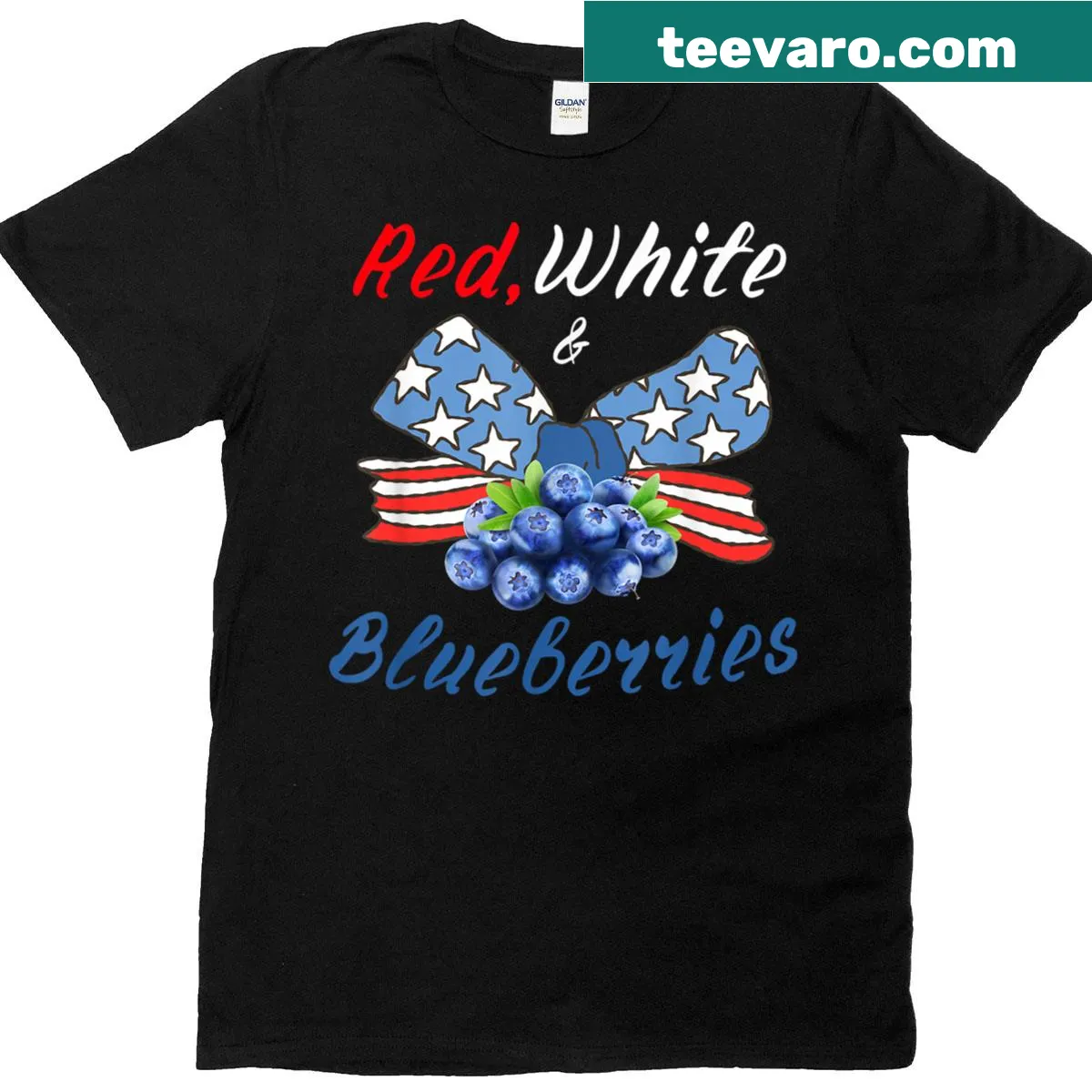 Patriotic t-shirt featuring a playful design with blueberries — on a men's t-shirt