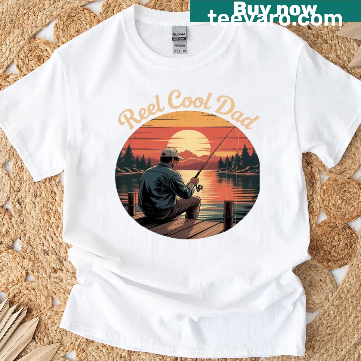 Funny 'Reel Cool Dad' fishing T-shirt for fathers — on a men's t-shirt