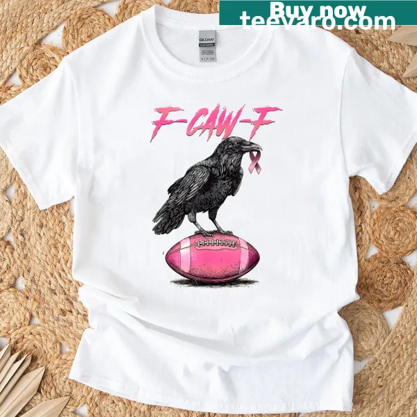 Funny t-shirt with crow graphic and pink ribbon for breast cancer awareness