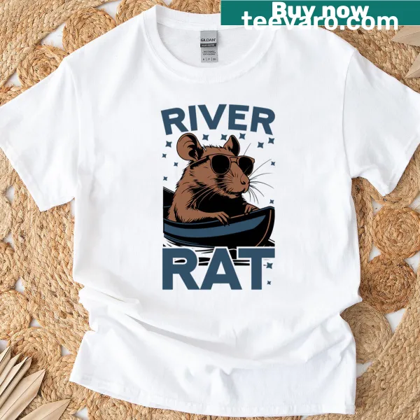 Playful illustration of a river rat on a casual T-shirt