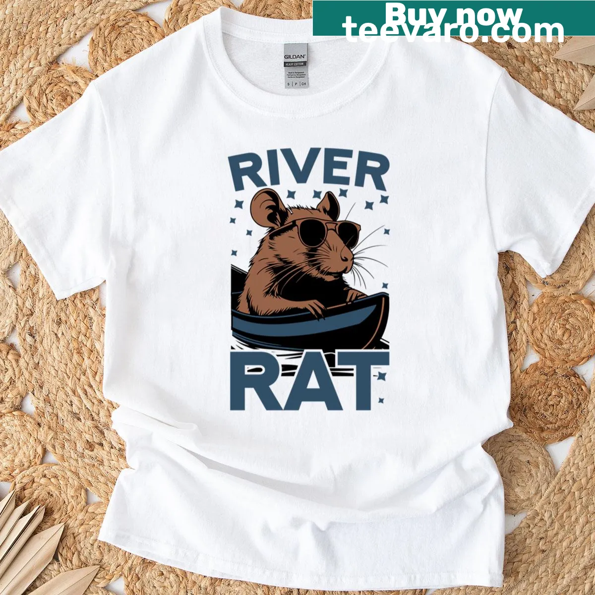 Playful illustration of a river rat on a casual T-shirt — on a men's t-shirt