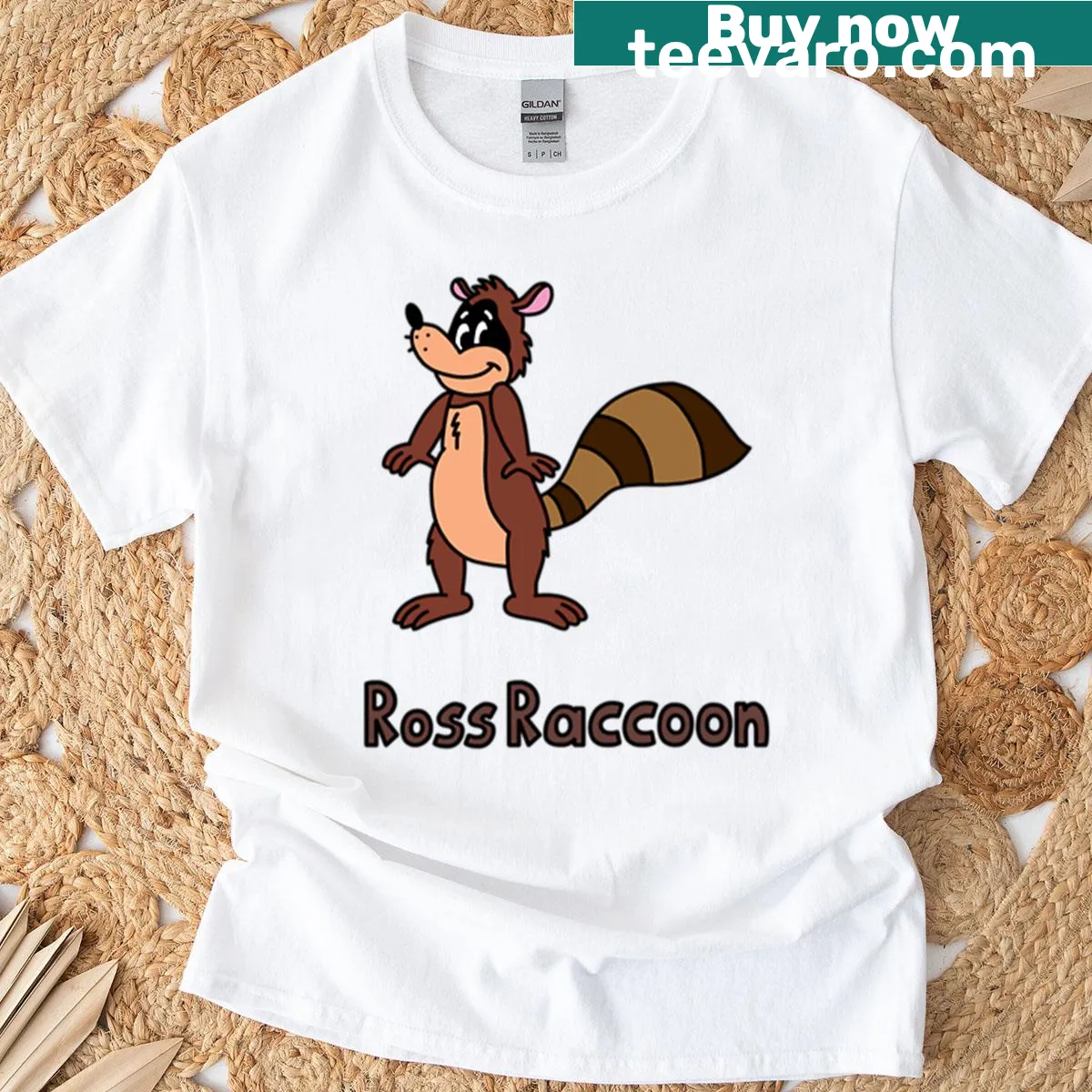 Cute cartoon raccoon named Ross with customizable name on t-shirt — on a men's t-shirt