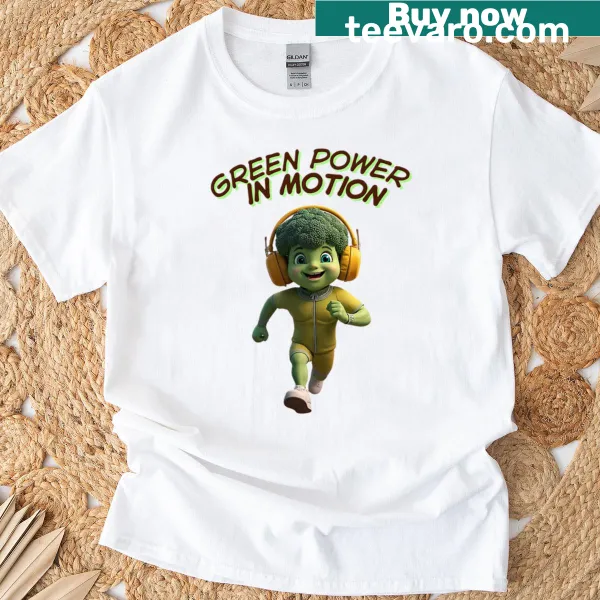Fun broccoli character running t-shirt design