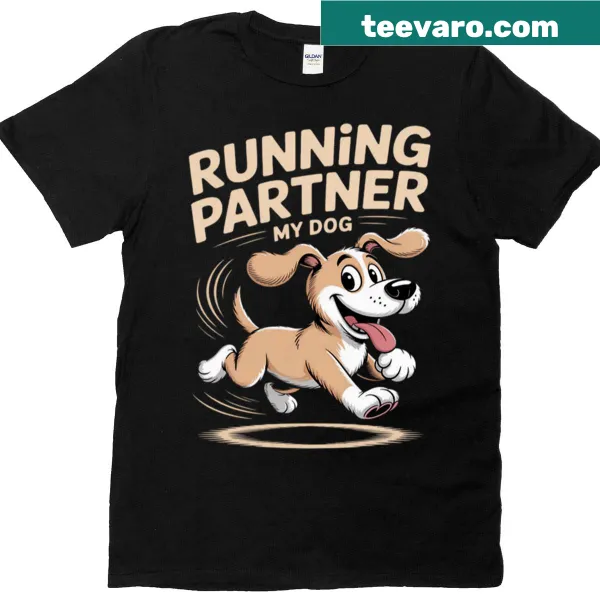 Funny running design with dog illustration on t-shirt