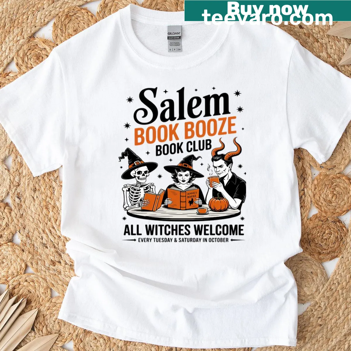 Funny witch-themed book club t-shirt — on a men's t-shirt