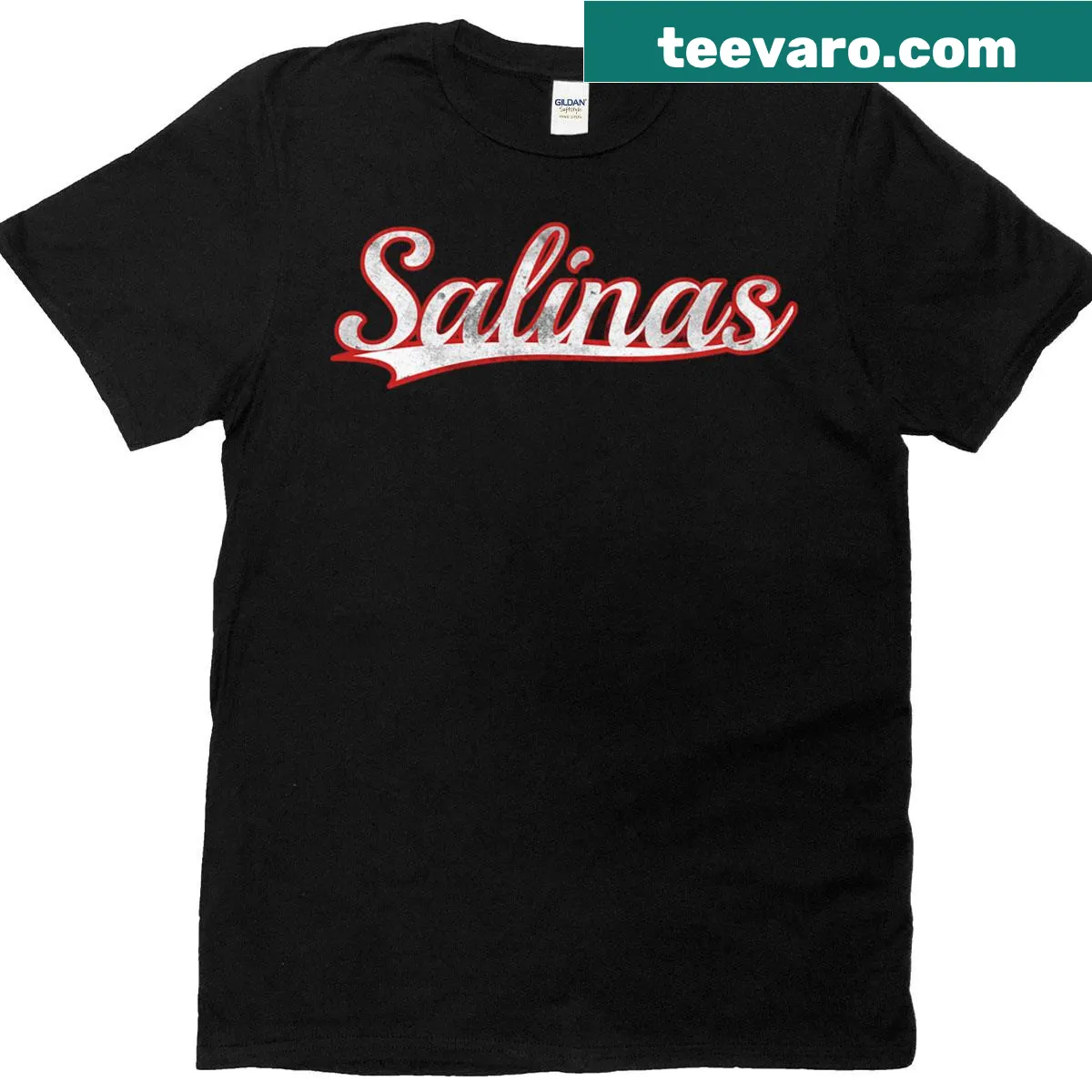 Vintage varsity graphic t-shirt representing Salinas, California — on a men's t-shirt