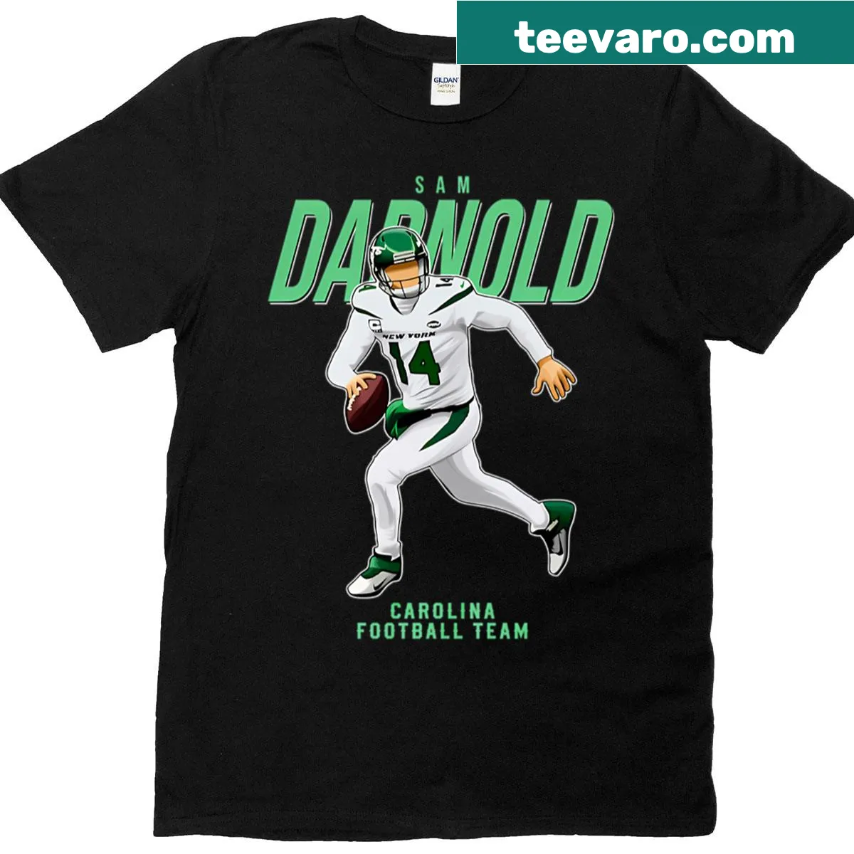 Sam Darnold Carolina football T-shirt with number 14 — on a men's t-shirt