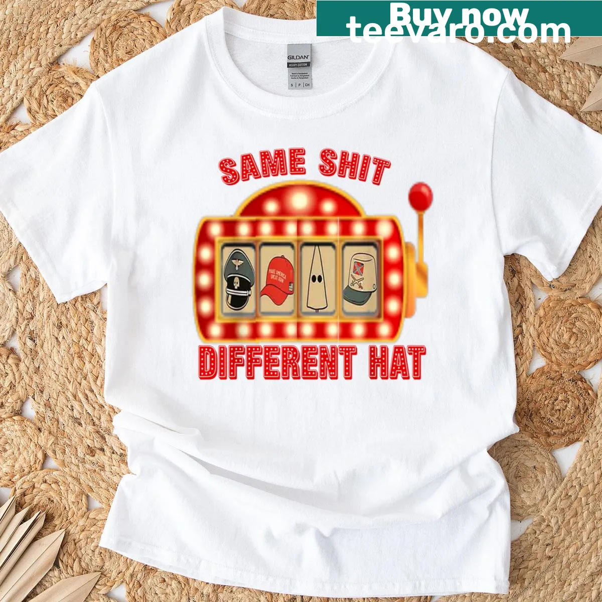 Funny retro t-shirt with the phrase 'Same Shit Different Hat' — on a men's t-shirt