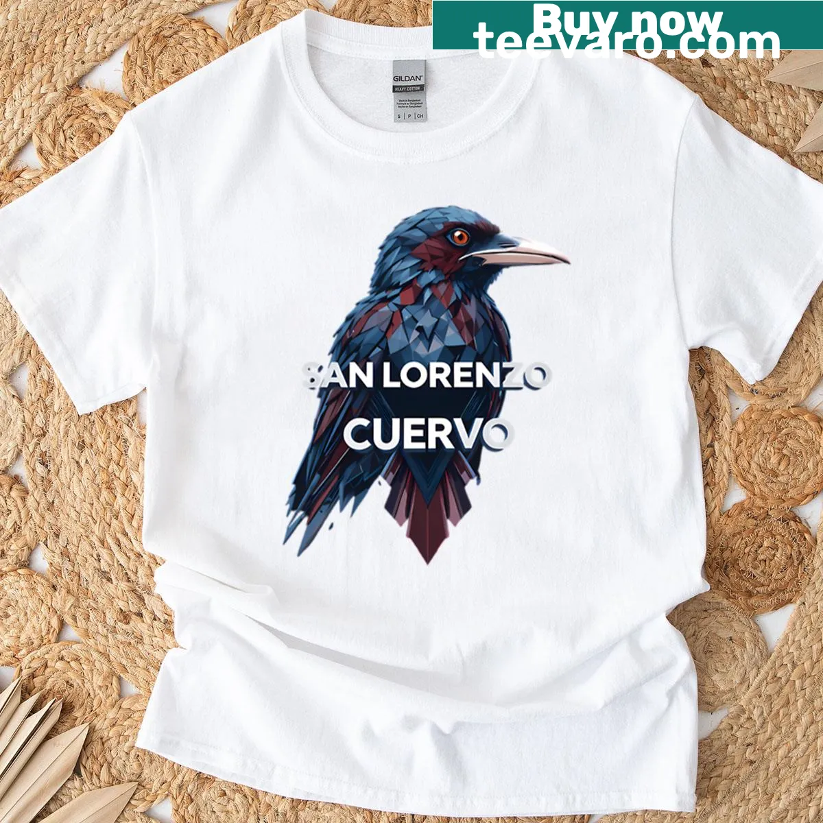 T-shirt with a badge emblem design for San Cuervo fans — on a men's t-shirt