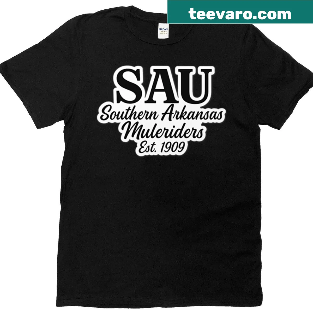 Southern Arkansas University Muleriders graphic for college spirit. — on a men's t-shirt
