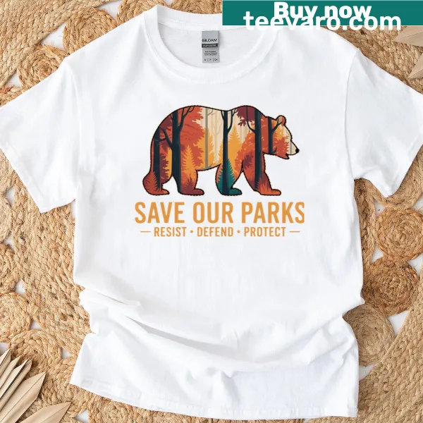 T-shirt with bold 'Save Our Parks' text for environmental activism