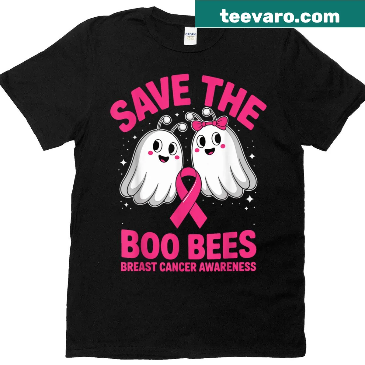 Humorous Halloween t-shirt with Save The Boobees design for women — on a men's t-shirt