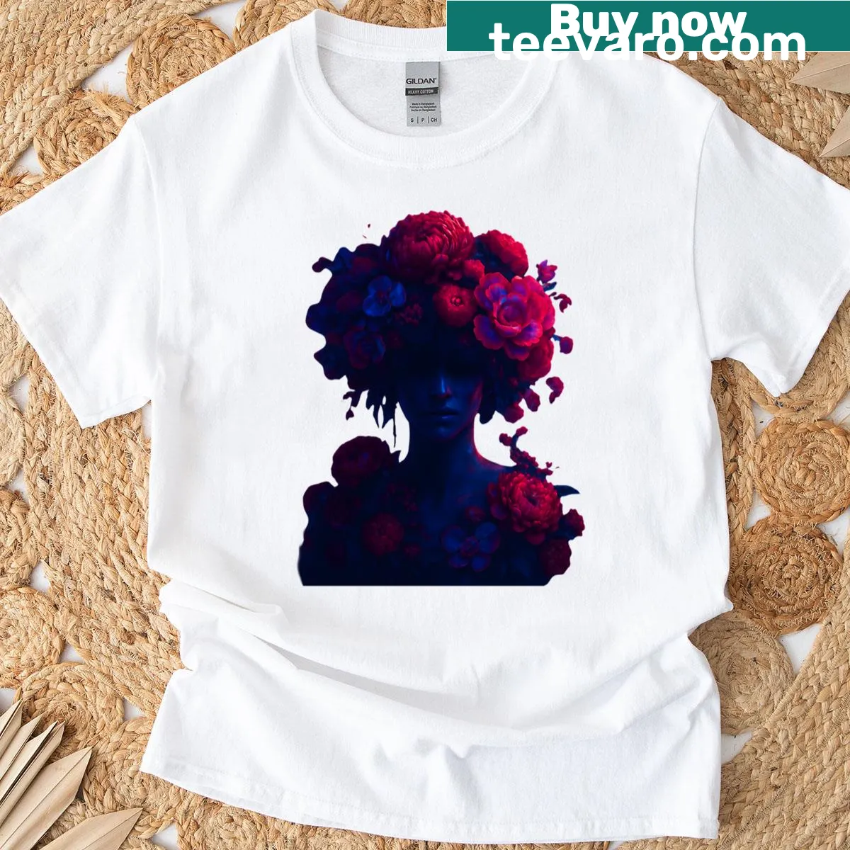 Horror-themed T-shirt featuring Silent Hill floral decay graphic — on a men's t-shirt