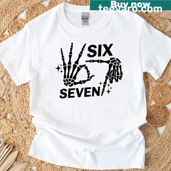 Minimalist t-shirt featuring the numbers 'Six Seven' in clean typography