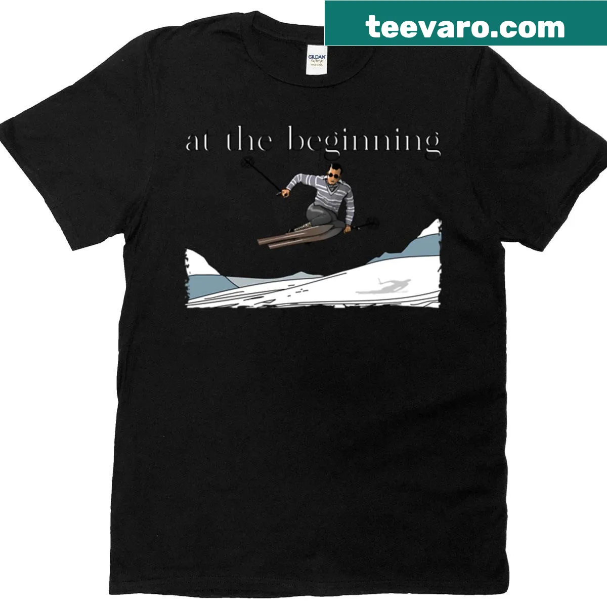 Vintage skiing graphic t-shirt inspired by 1920s — on a men's t-shirt