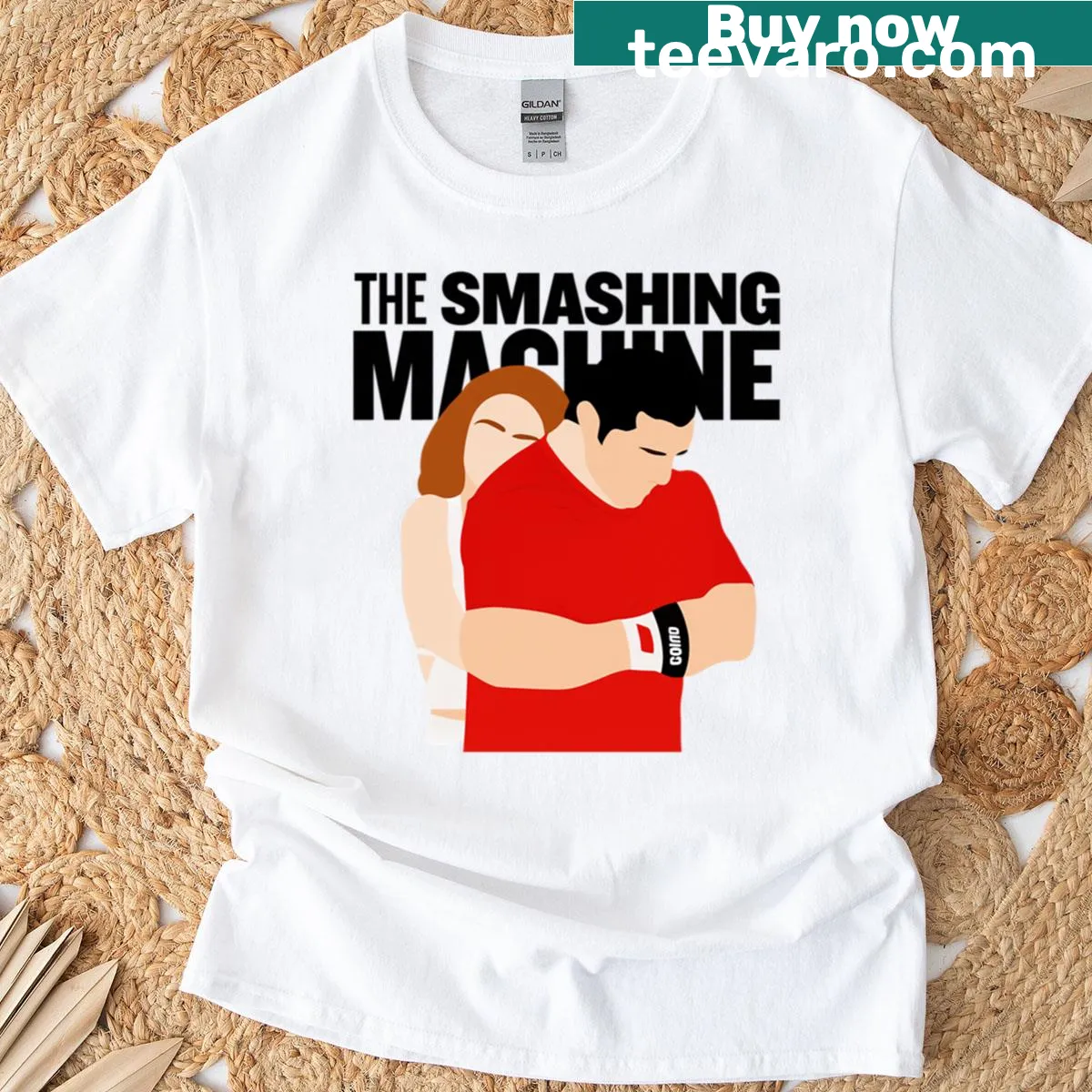 Bold graphic of a smashing machine design on a T-shirt — on a men's t-shirt