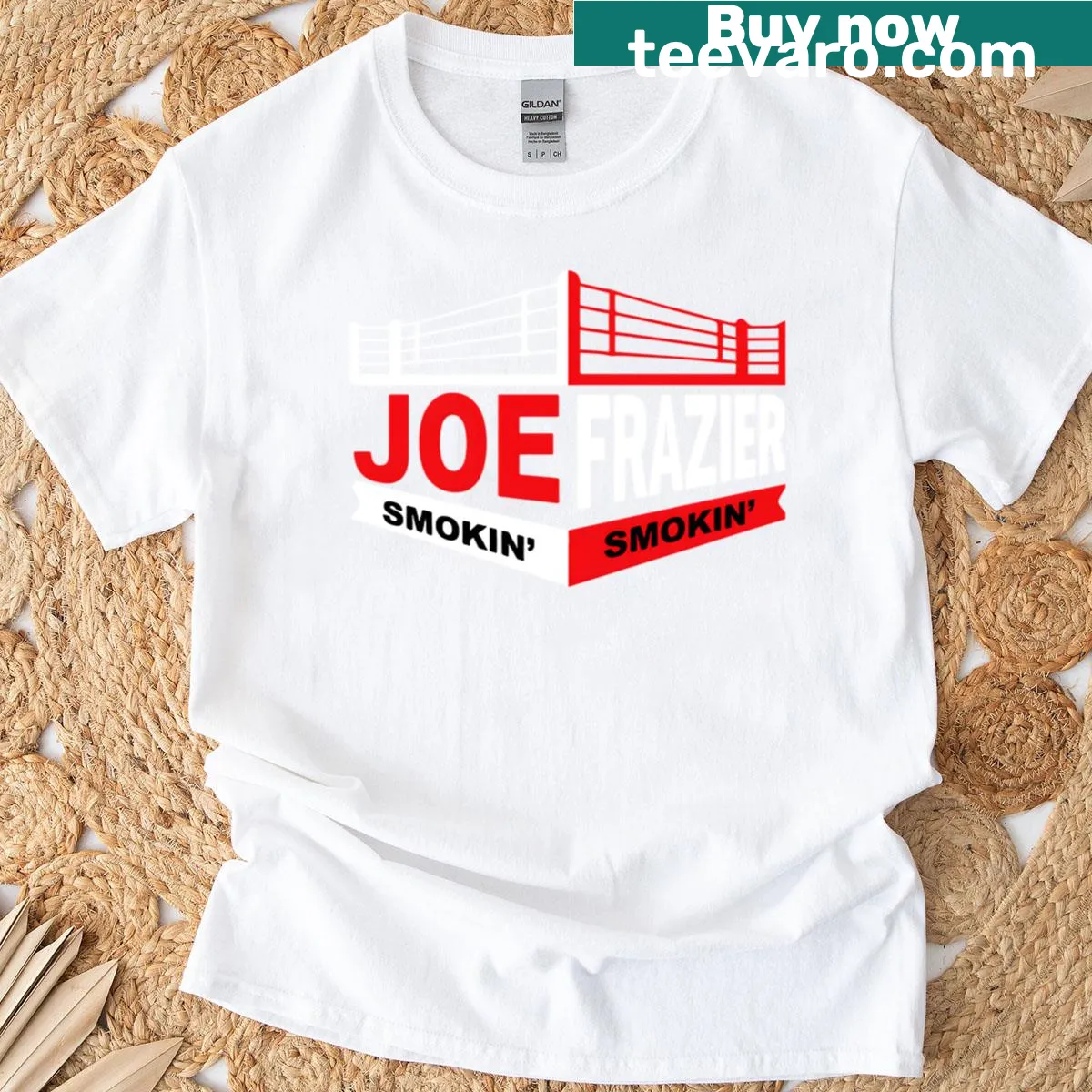 Illustration of Smokin Joe Frazier in action on a bold T-shirt — on a men's t-shirt