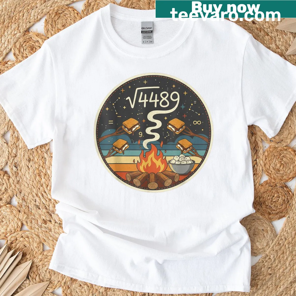 Funny math teacher t-shirt featuring the phrase 'Smores 67 Meme Square Root 4489' — on a men's t-shirt