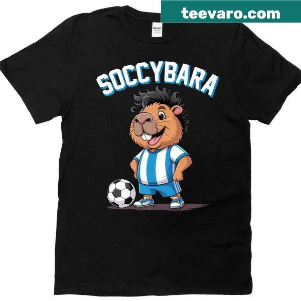 Funny capybara playing soccer graphic t-shirt