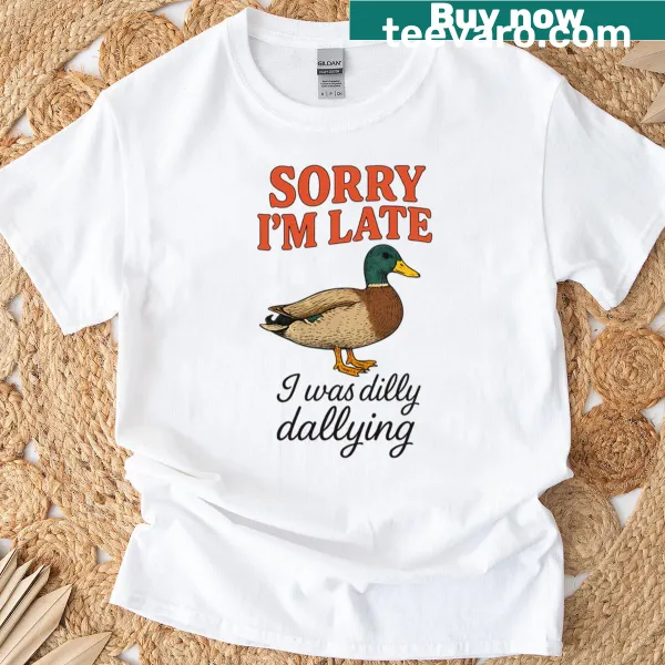 Funny duck tardiness t-shirt with playful graphics and text