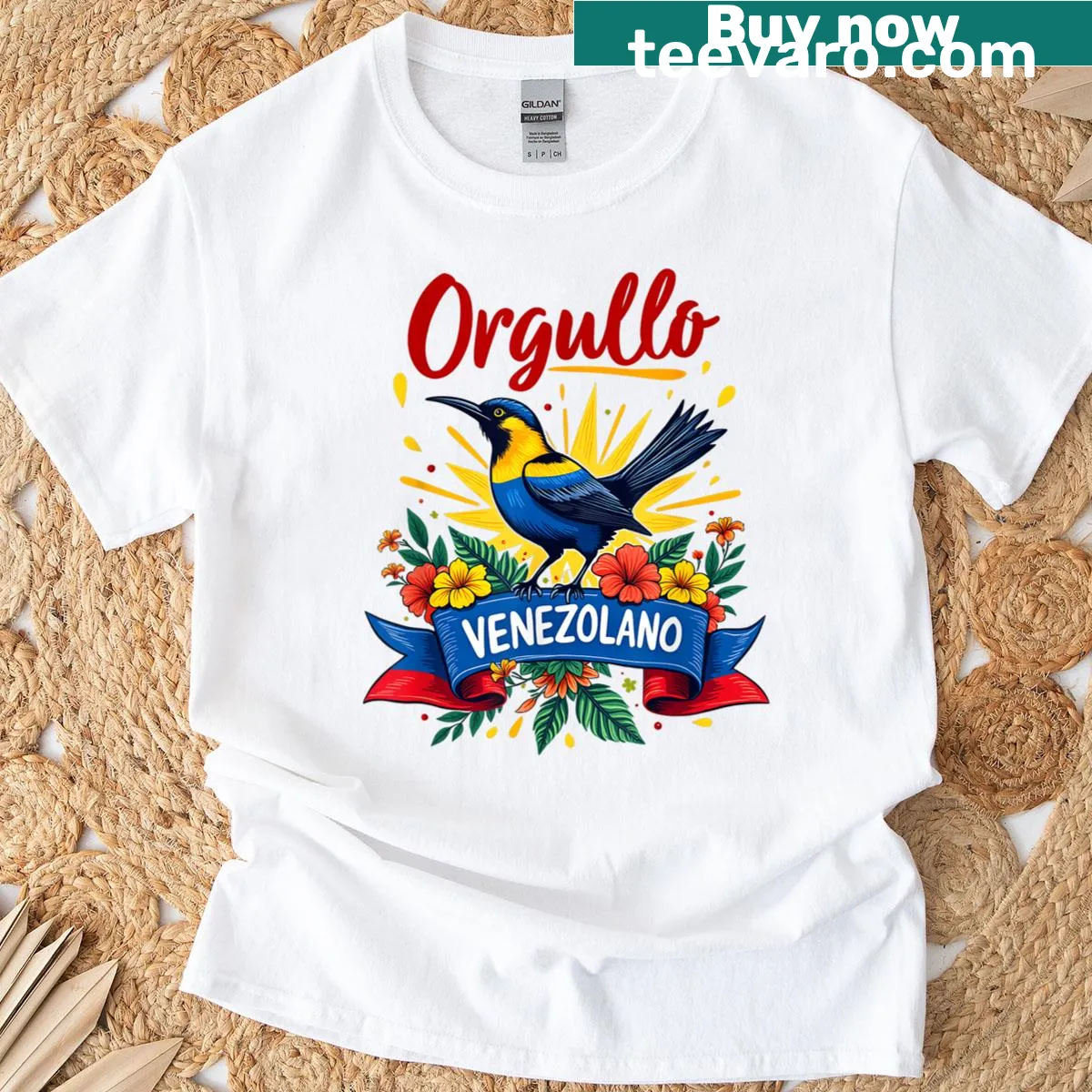 Venezuelan pride T-shirt featuring Turpial illustration — on a men's t-shirt