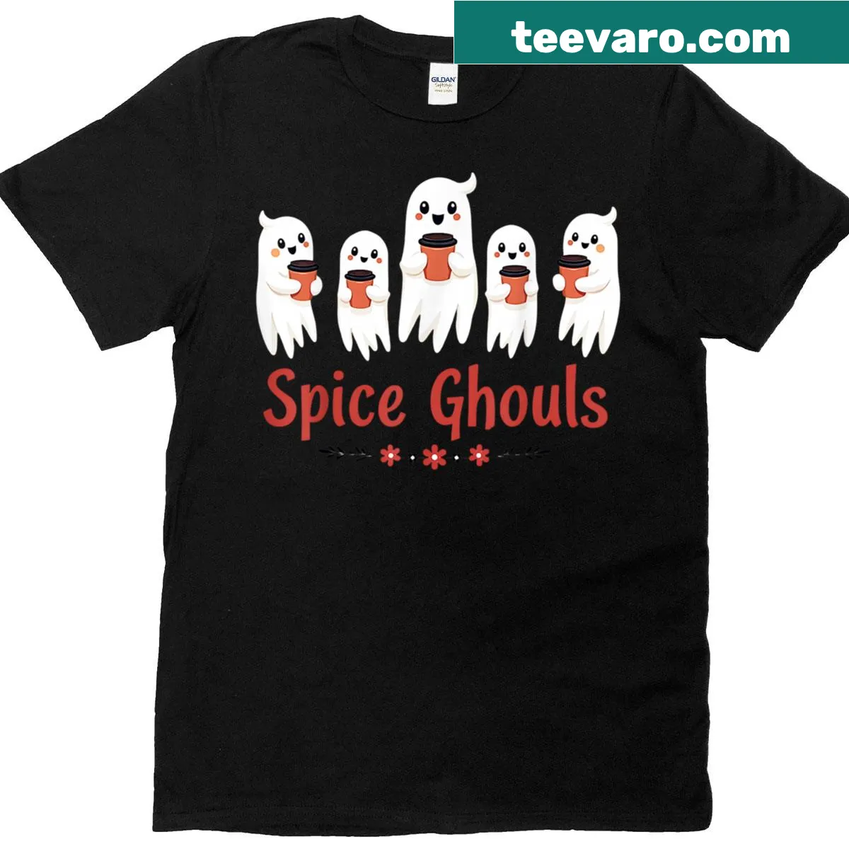 Funny Halloween graphic shirt with ghosts and pumpkins — on a men's t-shirt