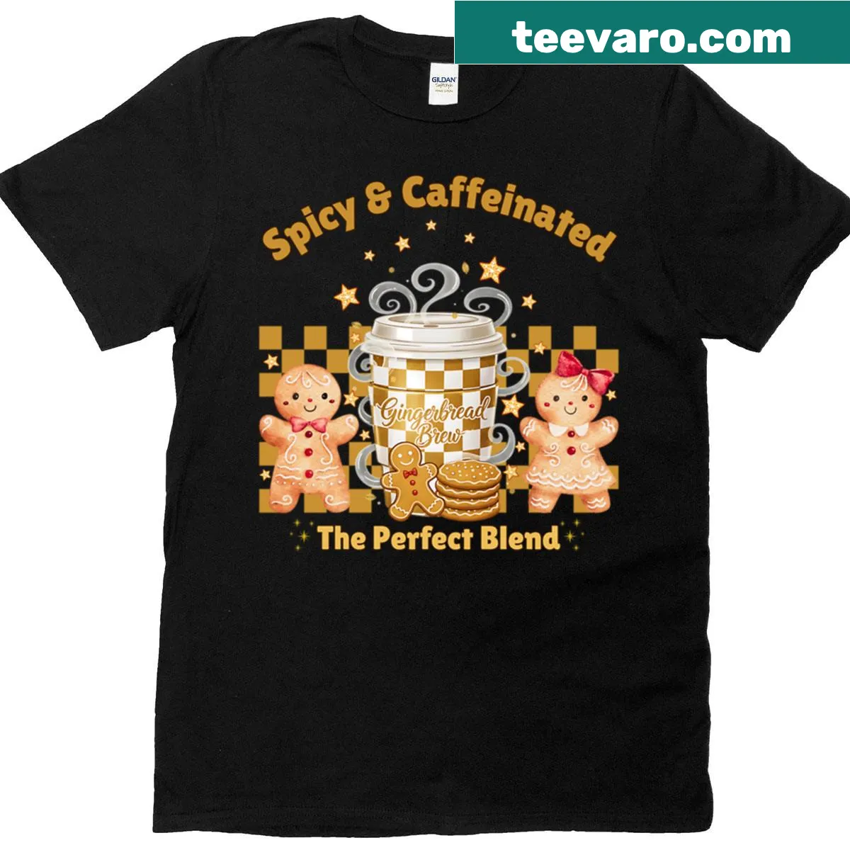 Funny T-shirt with 'Spicy Caffeinated Ginger Blend Perfection' design — on a men's t-shirt