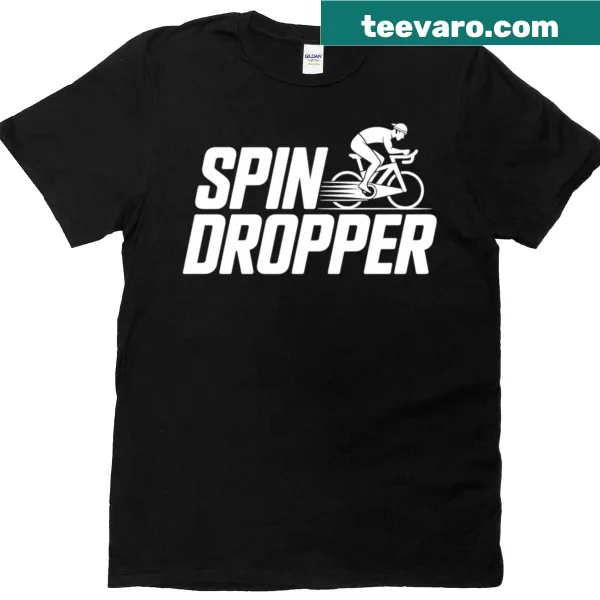 Indoor cycling t-shirt featuring 'Spin Dropper' phrase in bold print