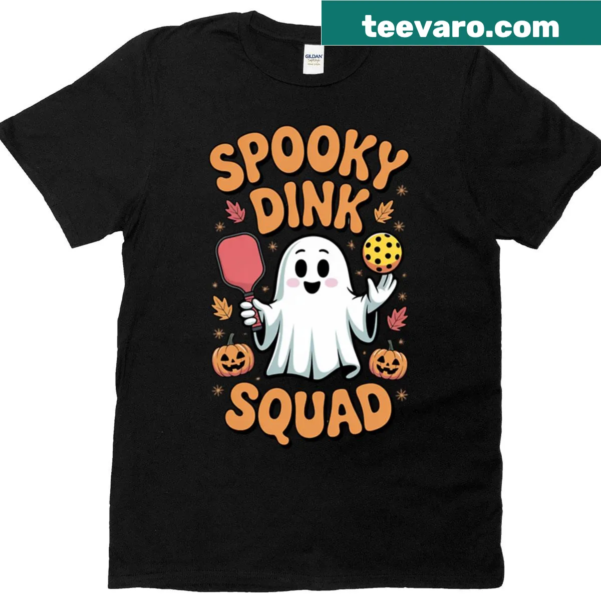 Cute Halloween T-shirt featuring a ghost playing pickleball design — on a men's t-shirt