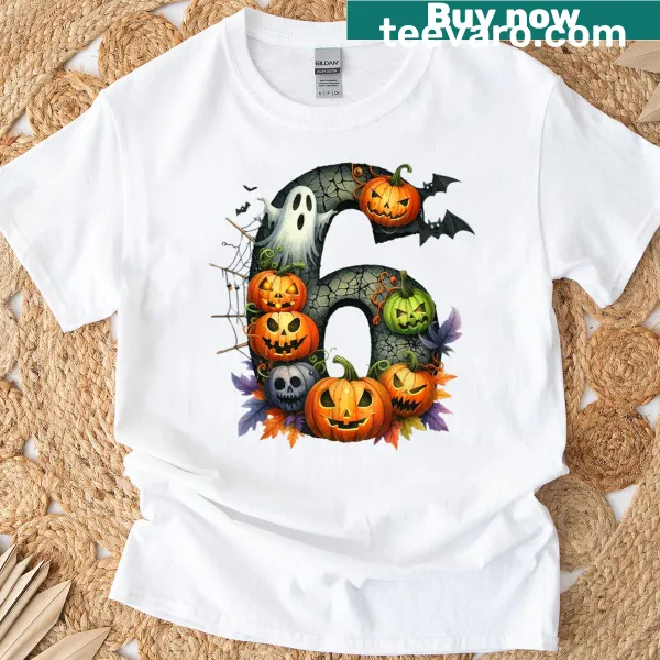 Funny Halloween T-shirt featuring the number 6 meme design