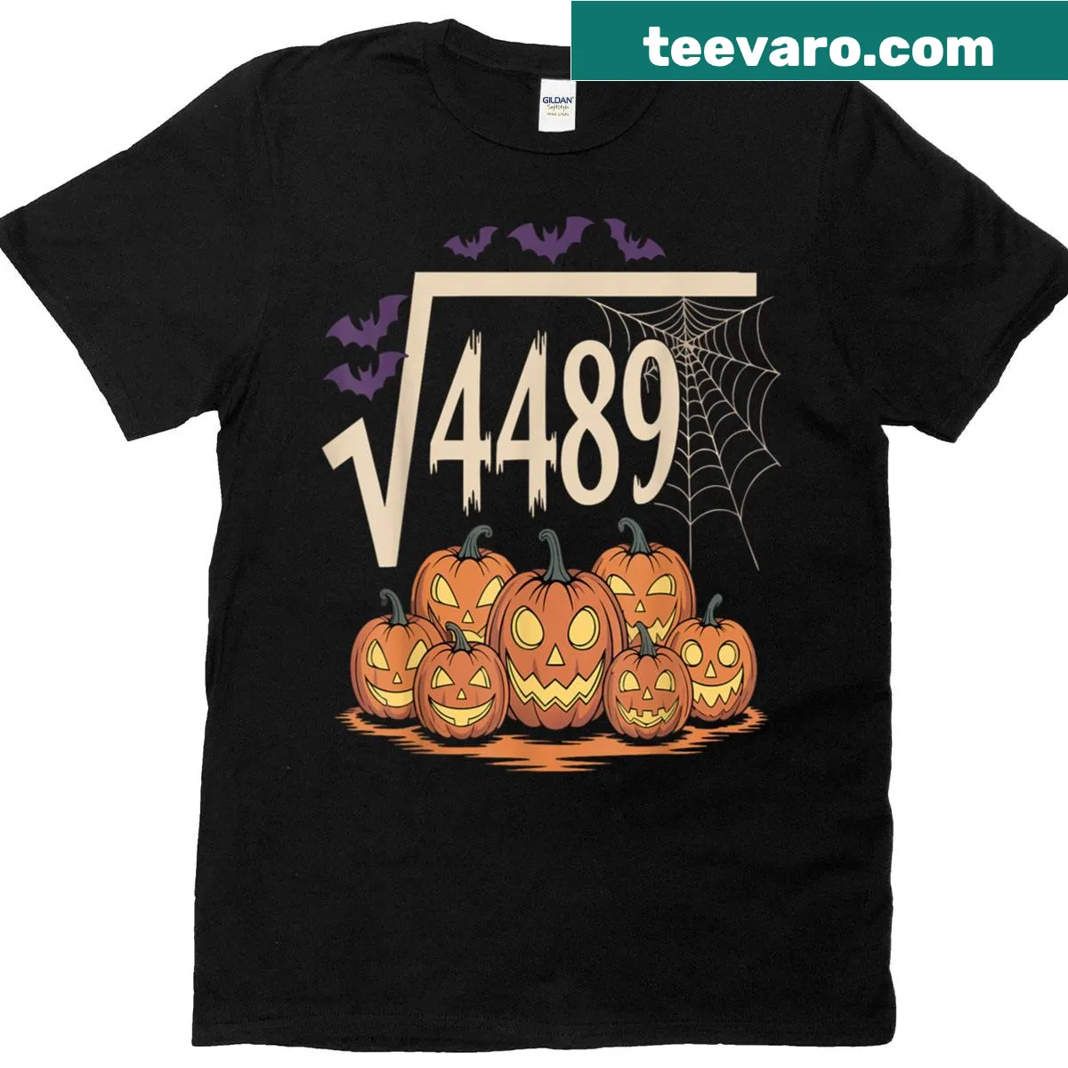 Funny Halloween math teacher tee with square root graphic — on a men's t-shirt