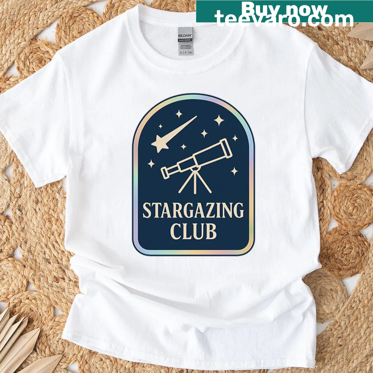 Astronomy-themed t-shirt featuring celestial illustrations — on a men's t-shirt