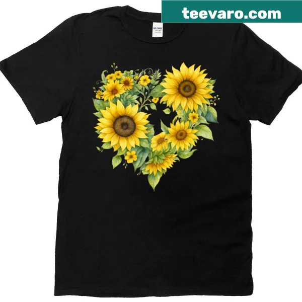 Heart-shaped sunflower graphic on a cheerful t-shirt