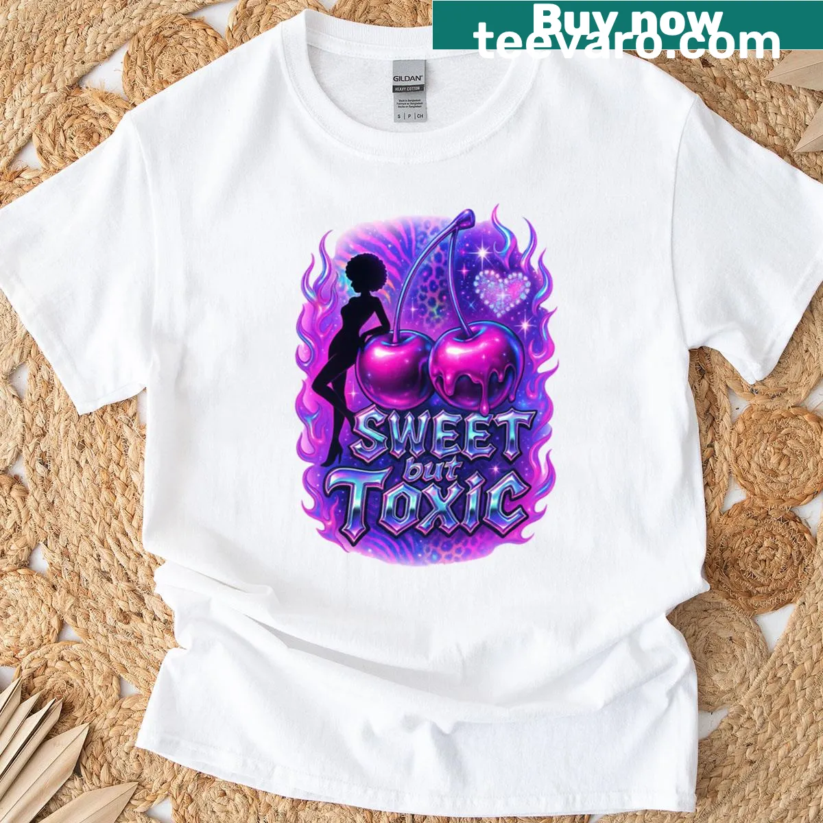 Y2K style T-shirt with 'Sweet But Toxic' text design — on a men's t-shirt