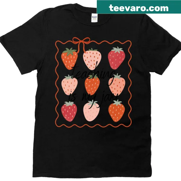 Fun T-shirt declaring 'Teaching Is My Jam' with playful typography