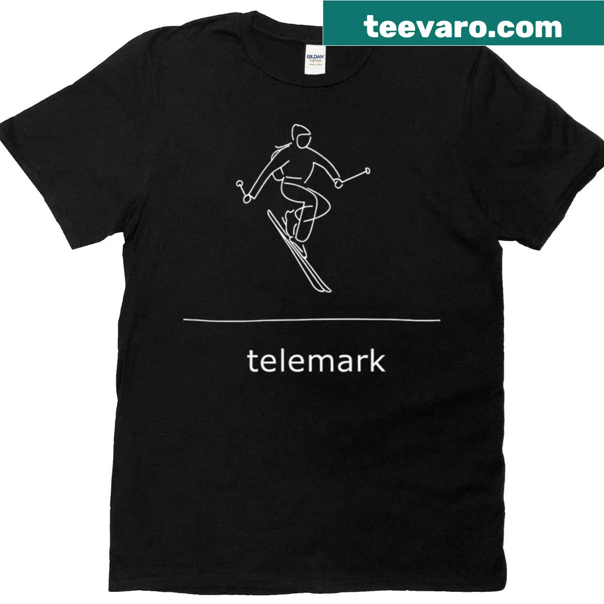 Minimalist line art of a skier jumping on a t-shirt — on a men's t-shirt